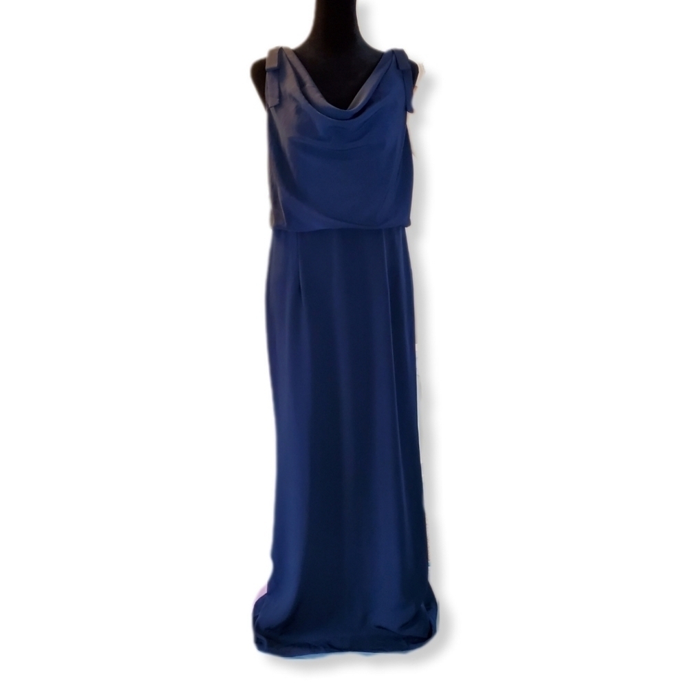 Adrianna Papell Grecian Style Navy Blue Sleeveless Full Length Maxi Dres…